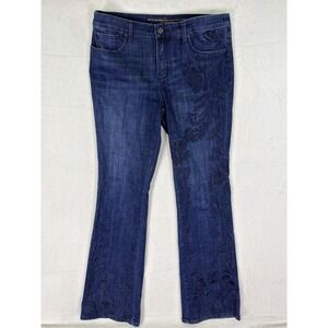 Chicos Jeans Womens 10 Tall Blue So Slimming Girlfriend Flare Floral Embroidered